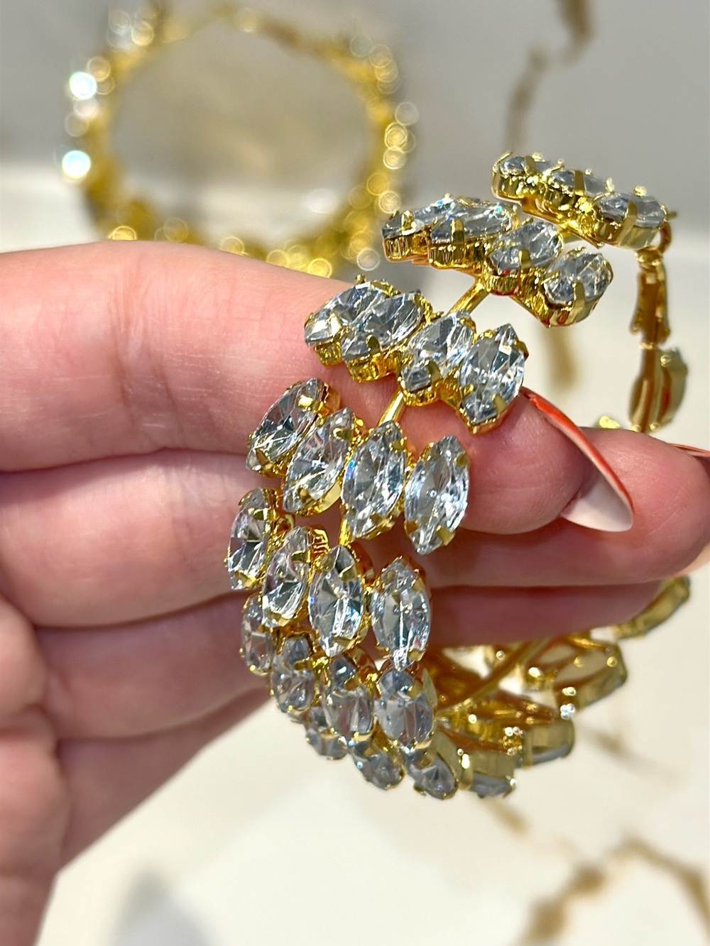 Gold Crystal Hoop Earrings - Chunky Rhinestone Hoop Earrings for Women